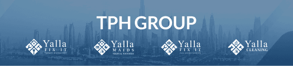 TPH Group signage with the Yalla Fix It, Yalla Maids and Yalla Cleaning brands